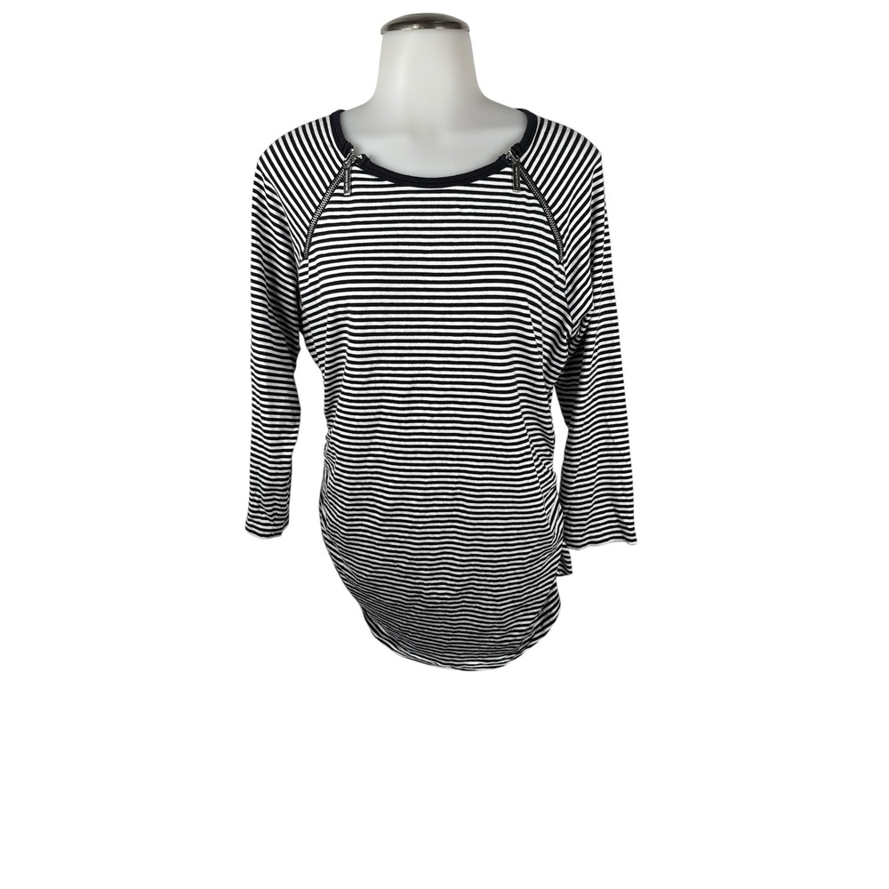Women's Michael Kors Black & White Striped Zipper Detail Long Sleeve Size Large